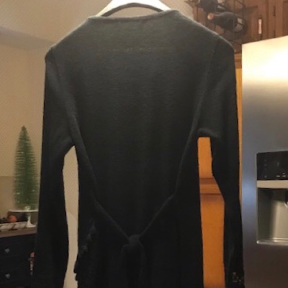 8 Sweater Dress Black Beads Tassels Lace Stretch - Picture 7 of 11